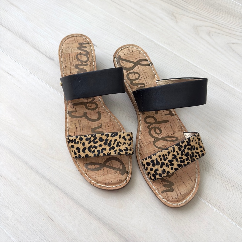 Sam Edelman Black and Leopard Print Sandals